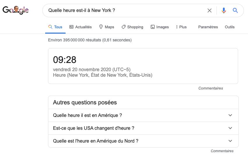 Exemple de Featured snippet ou position 0 sur Google